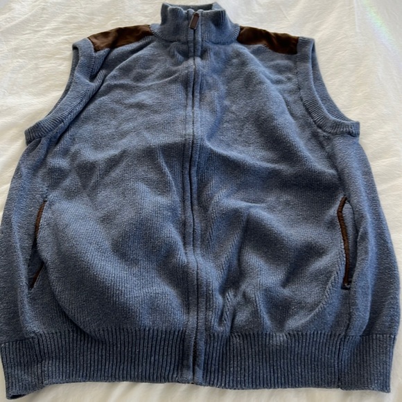 Chaps Other - Chaps Mens Cotton Sweater Vest Blue Full Zip Sleeveless Pockets Faux Suede L